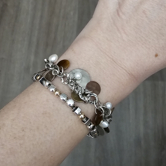 *SALE* Silpada Sterling Silver Bronze Copper Coin Pearl Cha Cha Bracelet B1853 - Picture 12 of 15